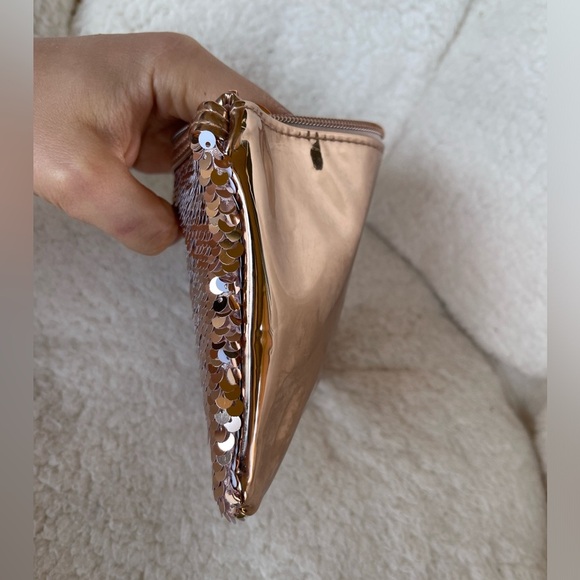Sequin Rose Gold Clutch Macy's Rose Gold Sequined Cosmetic Pouch - Picture 3 of 9
